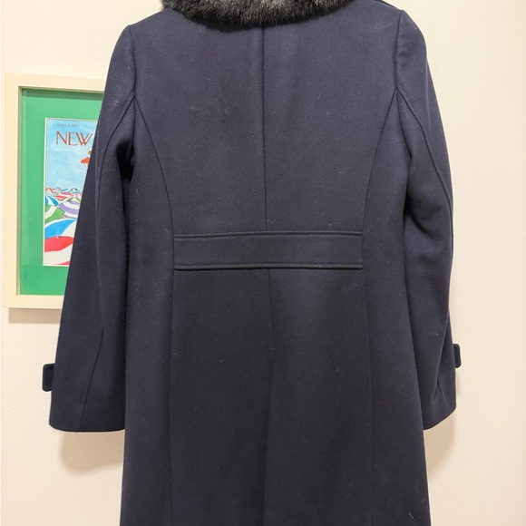 J. Crew Navy Wool Pea Coat with Black Faux Fur Collar Size 6 - Picture 7 of 10
